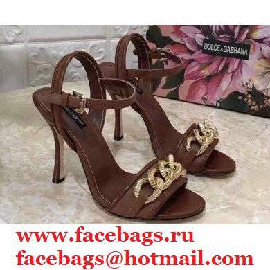 Dolce & Gabbana Heel 10.5cm Leather Chain Sandals Coffee 2021